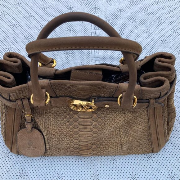 Gucci Women Tote Handbag Brown Python GG Running  Satchel Bag - Picture 3 of 16